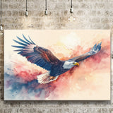 Bald Eagle Flying Water Color Painting Art, Art Print, Canvas Print Wall Art Home Decor