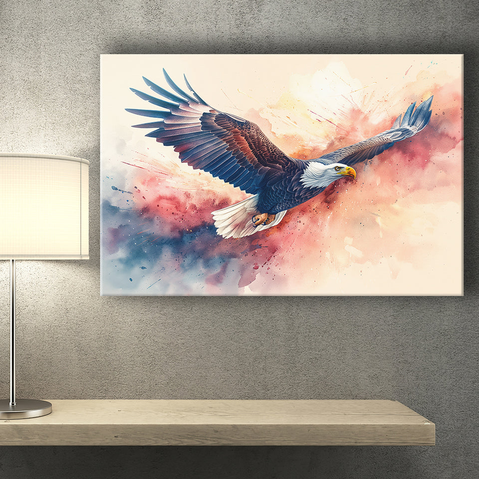 Bald Eagle Flying Water Color Painting Art, Art Print, Canvas Print Wall Art Home Decor