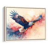 Bald Eagle Flying Water Color Painting Art, Floating Frame, Framed Canvas Print Wall Art Home Decor