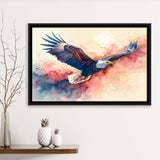 Bald Eagle Flying Water Color Painting Art, Floating Frame, Framed Canvas Print Wall Art Home Decor