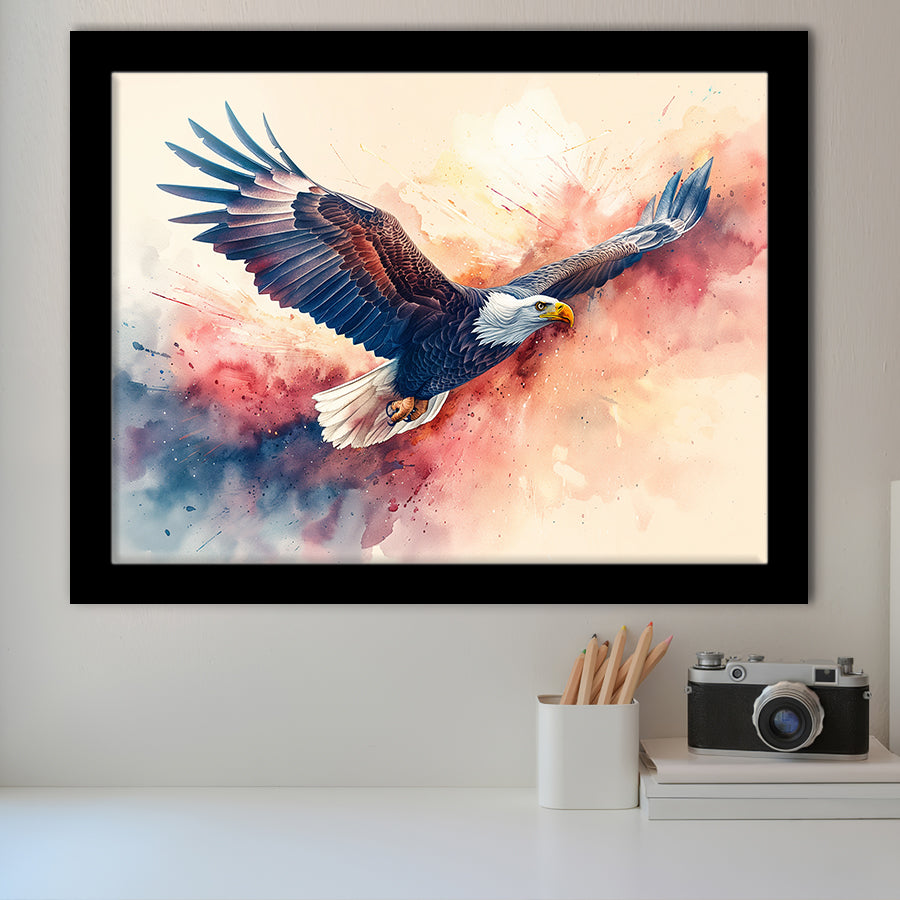 Bald Eagle Flying Water Color Painting Art, Painting Art, Framed Art Print Wall Art Home Decor