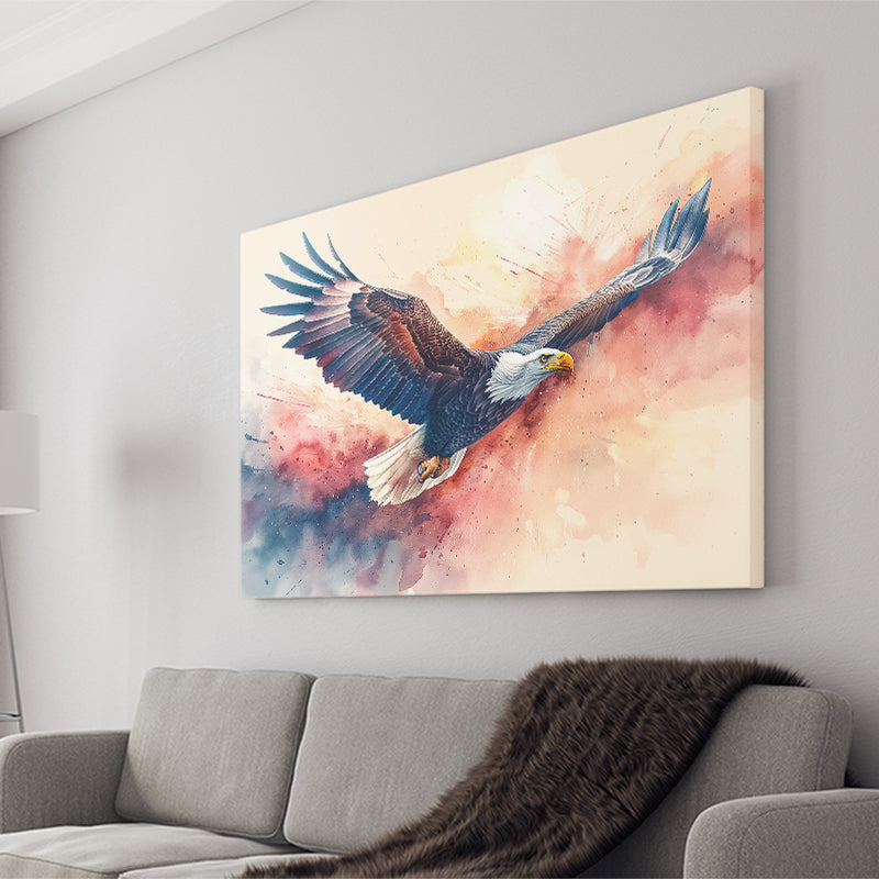Bald Eagle Flying Water Color Painting Art, Art Print, Canvas Print Wall Art Home Decor