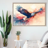 Bald Eagle Flying Water Color Painting Art, Floating Frame, Framed Canvas Print Wall Art Home Decor