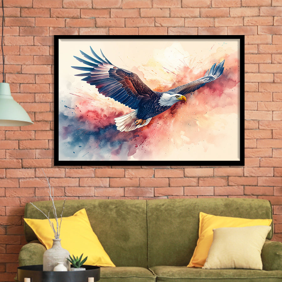 Bald Eagle Flying Water Color Painting Art, Painting Art, Framed Art Print Wall Art Home Decor