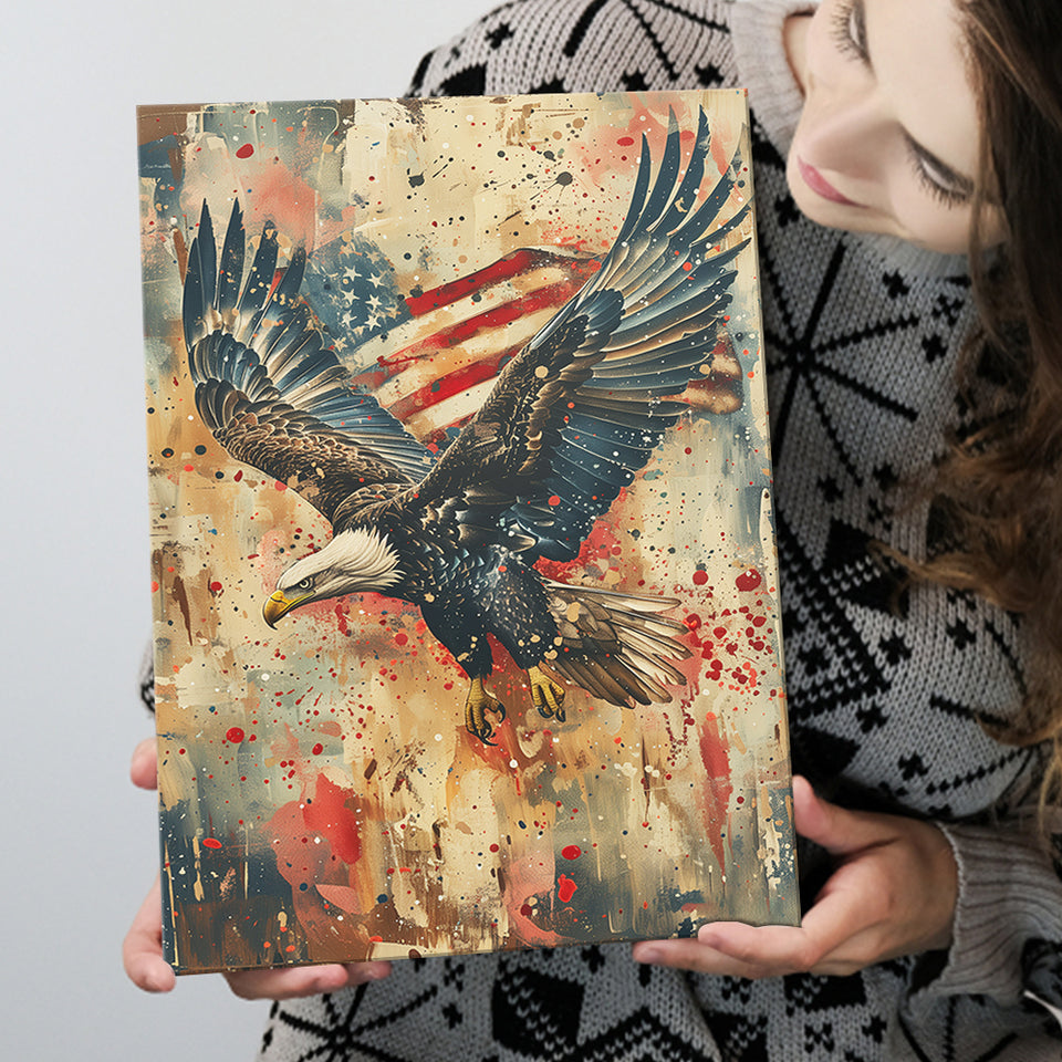 Bald Eagle Flying With American Flag Painting, Canvas Prints Wall Art Decor, Painting Canvas