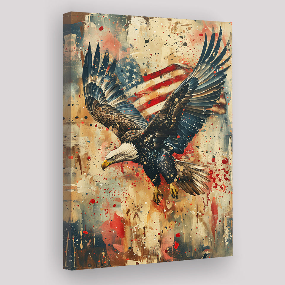 Bald Eagle Flying With American Flag Painting, Canvas Prints Wall Art Decor, Painting Canvas