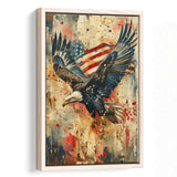 Bald Eagle Flying With American Flag Painting, Framed Canvas Prints Wall Art Decor, Floating Frame