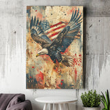 Bald Eagle Flying With American Flag Painting, Canvas Prints Wall Art Decor, Painting Canvas