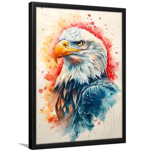 Bald Eagle Head Portrait Watercolor Painting Colorful, Framed Art Prints Wall Art Decor, Framed Picture Print