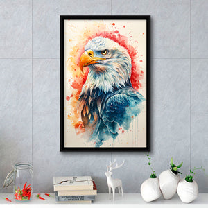 Bald Eagle Head Portrait Watercolor Painting Colorful, Framed Canvas Prints Wall Art Decor, Floating Frame