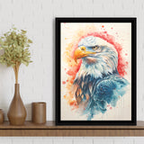 Bald Eagle Head Portrait Watercolor Painting Colorful, Framed Canvas Prints Wall Art Decor, Floating Frame