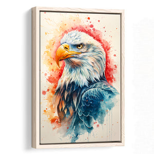 Bald Eagle Head Portrait Watercolor Painting Colorful, Framed Canvas Prints Wall Art Decor, Floating Frame