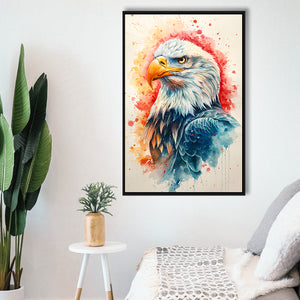 Bald Eagle Head Portrait Watercolor Painting Colorful, Framed Canvas Prints Wall Art Decor, Floating Frame