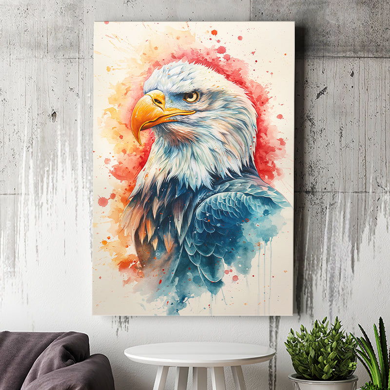 Bald Eagle Head Portrait Watercolor Painting Colorful, Canvas Prints Wall Art Decor, Painting Canvas