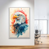 Bald Eagle Head Portrait Watercolor Painting Colorful, Framed Canvas Prints Wall Art Decor, Floating Frame