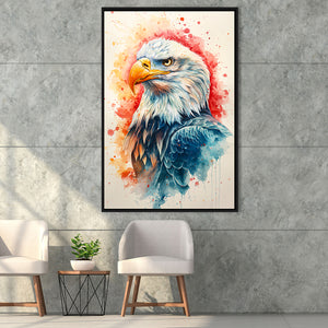 Bald Eagle Head Portrait Watercolor Painting Colorful, Framed Canvas Prints Wall Art Decor, Floating Frame