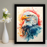 Bald Eagle Head Portrait Watercolor Painting Colorful, Framed Art Prints Wall Art Decor, Framed Picture Print