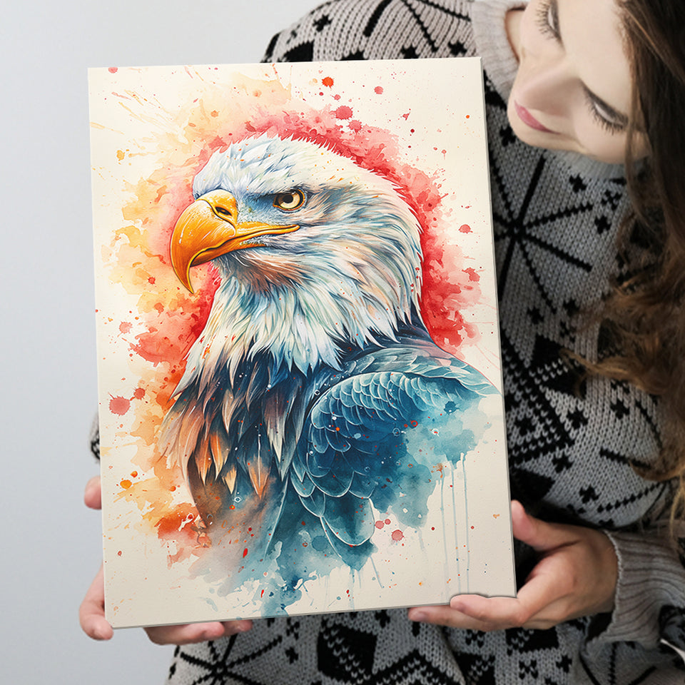 Bald Eagle Head Portrait Watercolor Painting Colorful, Canvas Prints Wall Art Decor, Painting Canvas