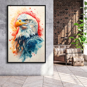 Bald Eagle Head Portrait Watercolor Painting Colorful, Framed Canvas Prints Wall Art Decor, Floating Frame