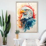 Bald Eagle Head Portrait Watercolor Painting Colorful, Framed Canvas Prints Wall Art Decor, Floating Frame