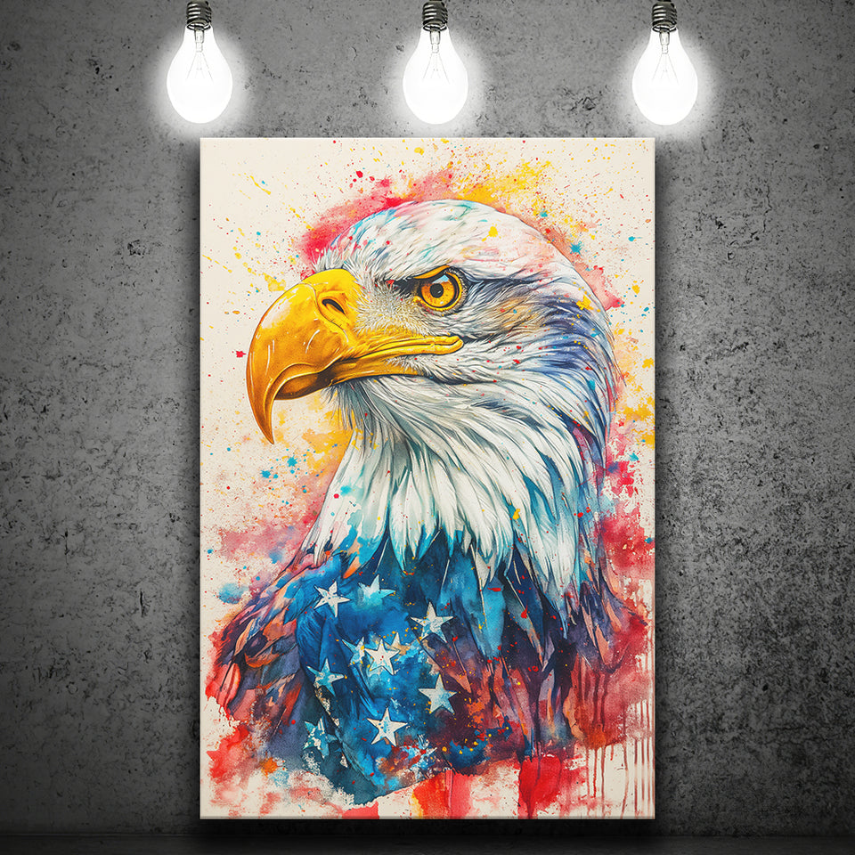 Bald Eagle Painting Mixed American Flag, Canvas Prints Wall Art Decor, Painting Canvas