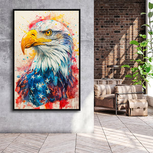 Bald Eagle Painting Mixed American Flag, Framed Canvas Prints Wall Art Decor, Floating Frame