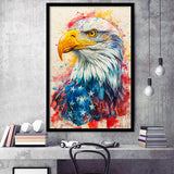 Bald Eagle Painting Mixed American Flag, Framed Art Prints Wall Art Decor, Framed Picture Print