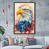 Bald Eagle Painting Mixed American Flag, Framed Art Prints Wall Art Decor, Framed Picture Print