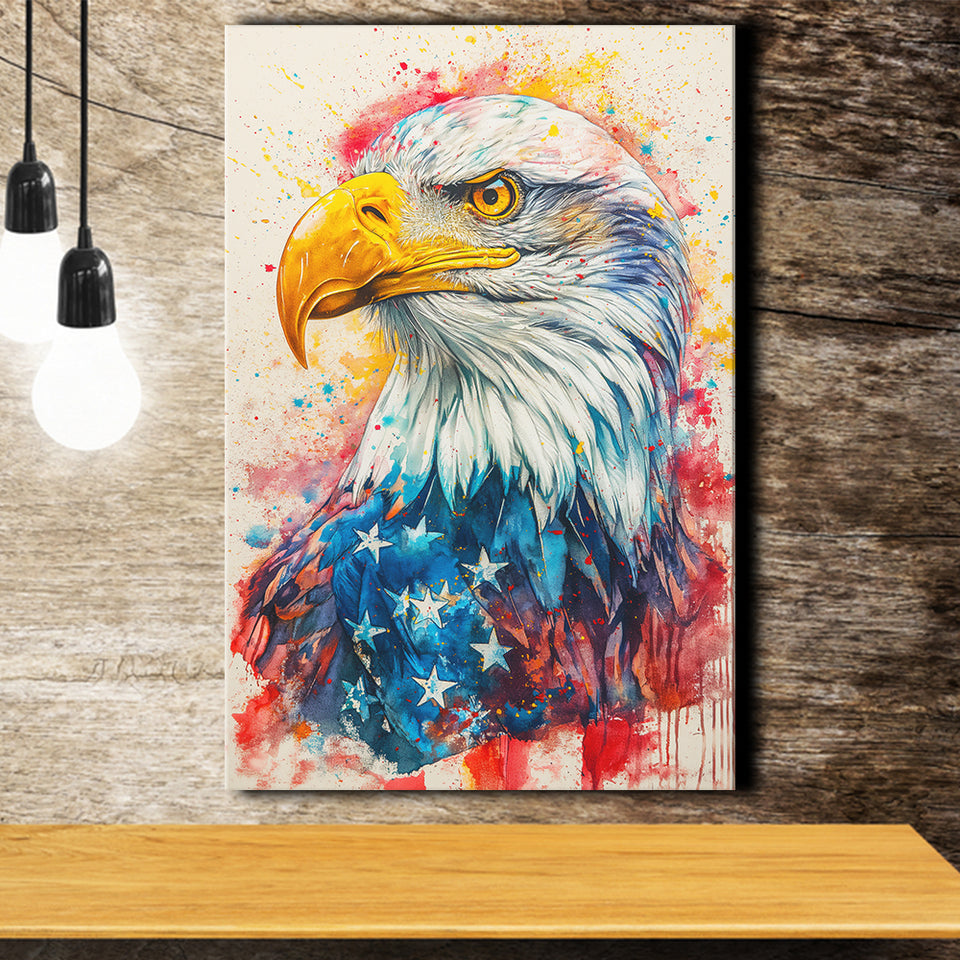 Bald Eagle Painting Mixed American Flag, Canvas Prints Wall Art Decor, Painting Canvas