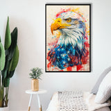 Bald Eagle Painting Mixed American Flag, Framed Canvas Prints Wall Art Decor, Floating Frame