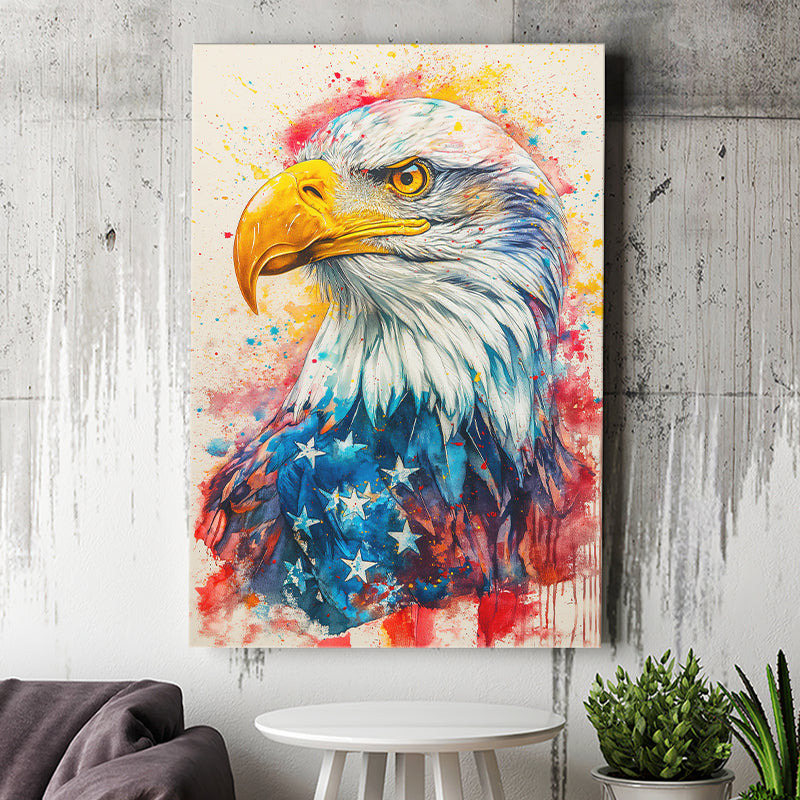 Bald Eagle Painting Mixed American Flag, Canvas Prints Wall Art Decor, Painting Canvas