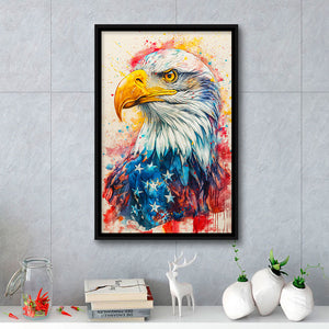 Bald Eagle Painting Mixed American Flag, Framed Canvas Prints Wall Art Decor, Floating Frame