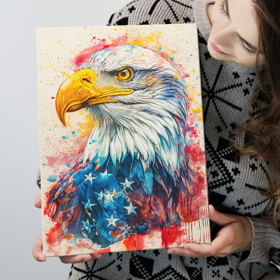 Bald Eagle Painting Mixed American Flag, Canvas Prints Wall Art Decor, Painting Canvas