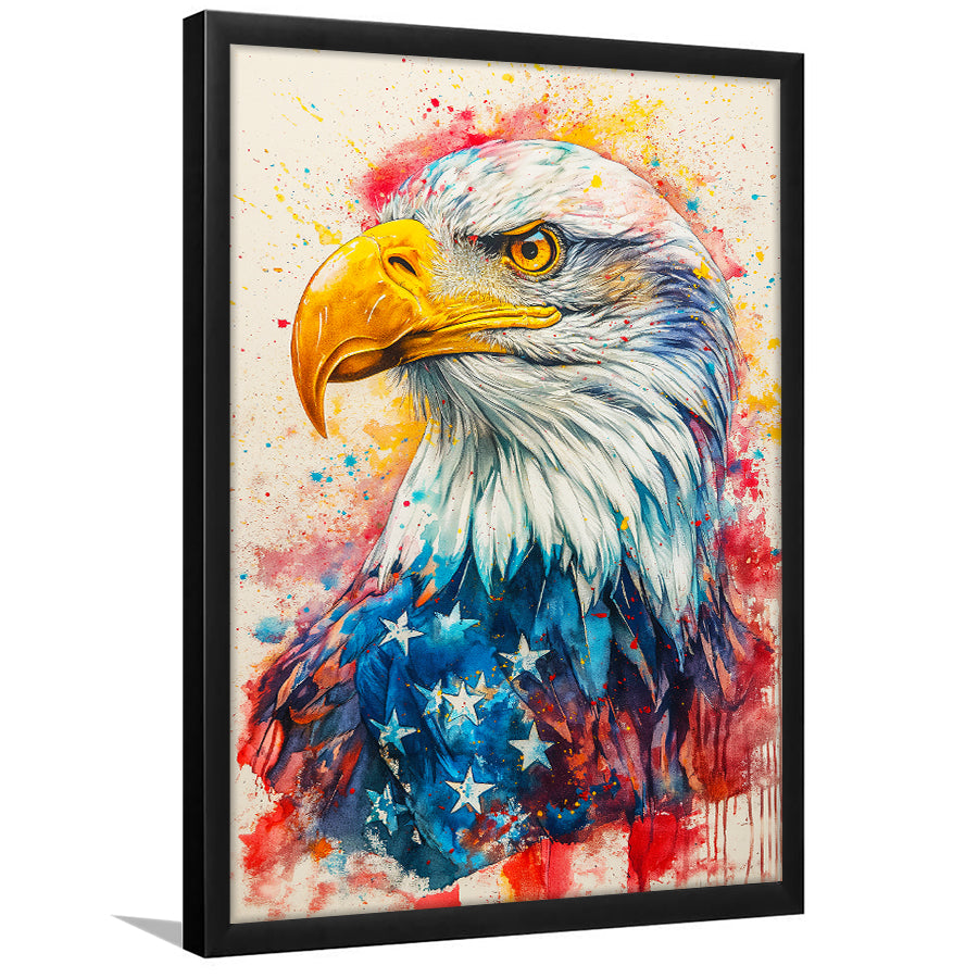 Bald Eagle Painting Mixed American Flag, Framed Art Prints Wall Art Decor, Framed Picture Print