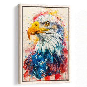 Bald Eagle Painting Mixed American Flag, Framed Canvas Prints Wall Art Decor, Floating Frame