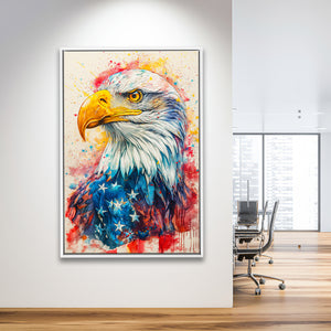 Bald Eagle Painting Mixed American Flag, Framed Canvas Prints Wall Art Decor, Floating Frame