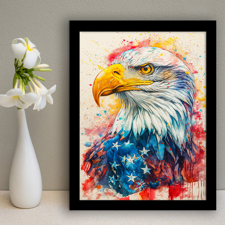 Bald Eagle Painting Mixed American Flag, Framed Art Prints Wall Art Decor, Framed Picture Print