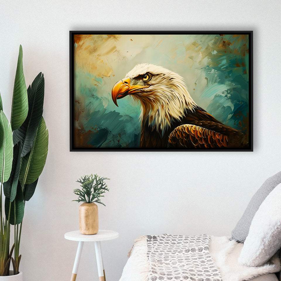 Bald Eagle Portraint Painting Art, Framed Canvas Print Wall Art Decor, Floating Frame Painting Canvas