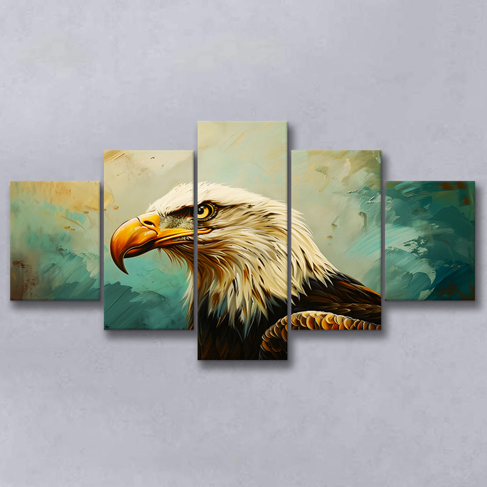 Bald Eagle Portraint Painting Art, Mixed 5 Panel Canvas Print Wall Art Home Decor, Large Canvas Painting