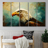 Bald Eagle Portraint Painting Art, Mixed 5 Panel B Canvas Print Wall Art Decor, Extra Large Painting Canvas