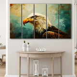 Bald Eagle Portraint Painting Art, Mixed 5 Panel B Canvas Print Wall Art Decor, Extra Large Painting Canvas