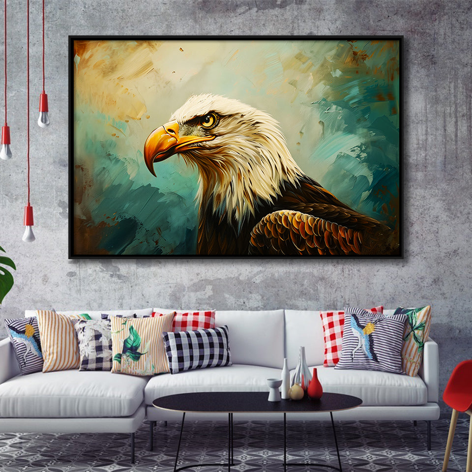 Bald Eagle Portraint Painting Art, Framed Canvas Print Wall Art Decor, Floating Frame Painting Canvas