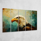 Bald Eagle Portraint Painting Art, Mixed 5 Panel B Canvas Print Wall Art Decor, Extra Large Painting Canvas