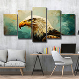 Bald Eagle Portraint Painting Art, Mixed 5 Panel Canvas Print Wall Art Home Decor, Large Canvas Painting