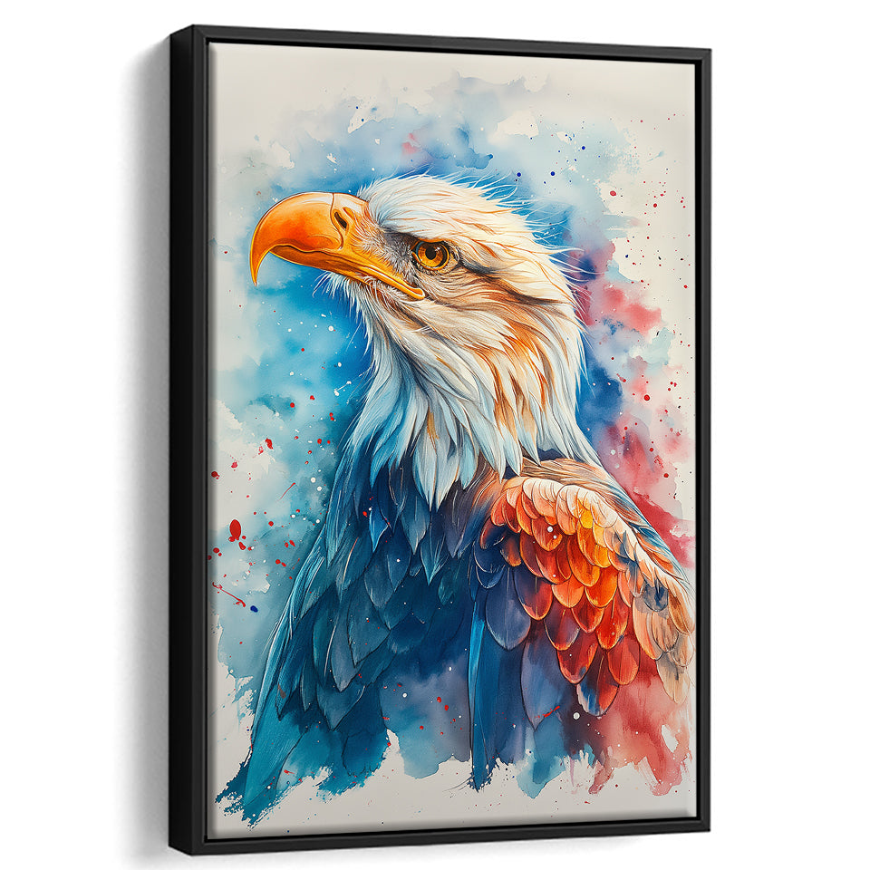 Bald Eagle Portrait Head Watercolor Painting, Framed Canvas Prints Wall Art Decor, Floating Frame