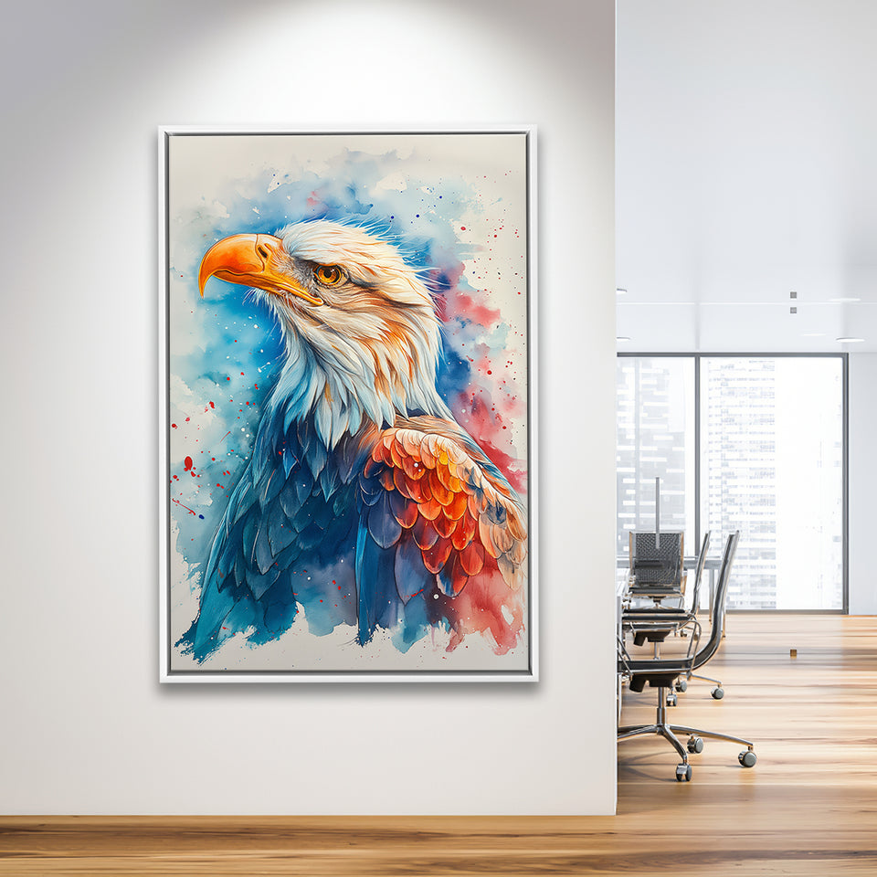 Bald Eagle Portrait Head Watercolor Painting, Framed Canvas Prints Wall Art Decor, Floating Frame