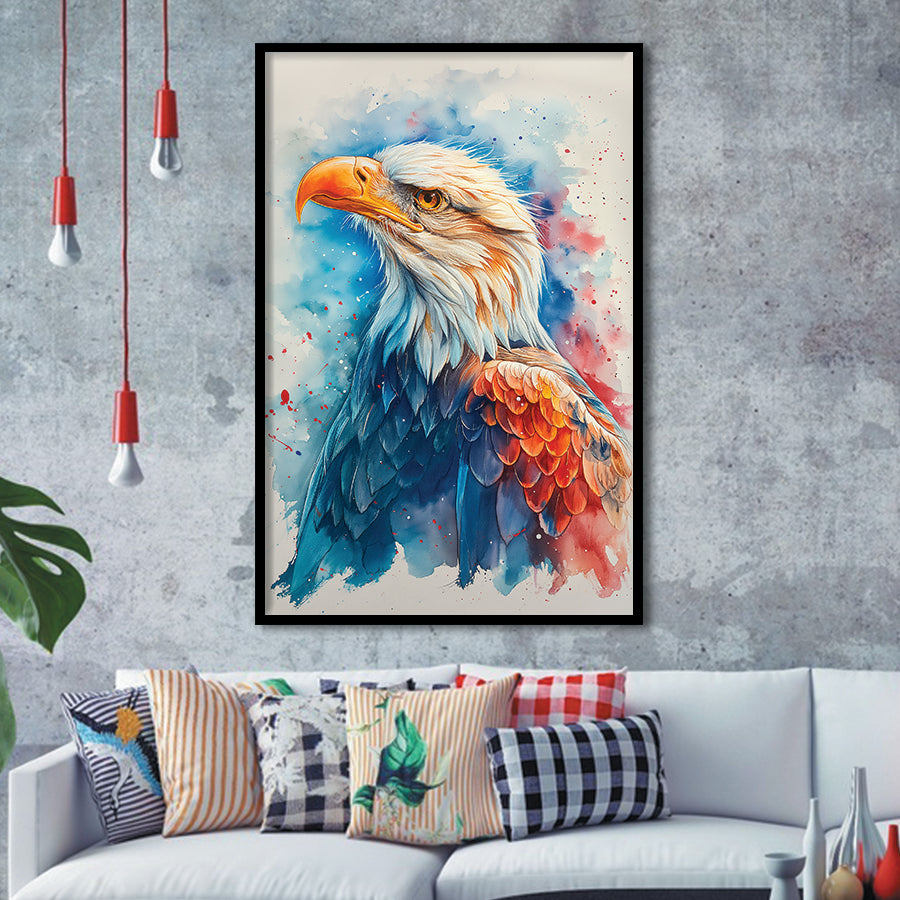 Bald Eagle Portrait Head Watercolor Painting, Framed Art Prints Wall Art Decor, Framed Picture Print