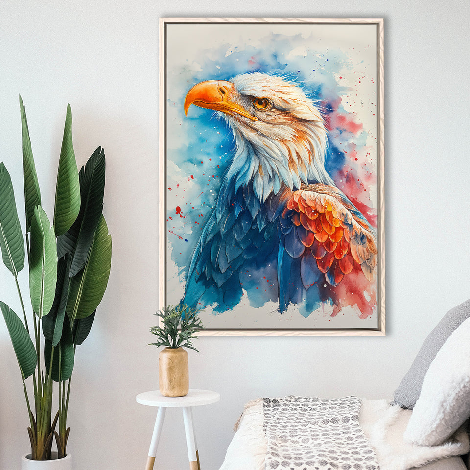 Bald Eagle Portrait Head Watercolor Painting, Framed Canvas Prints Wall Art Decor, Floating Frame