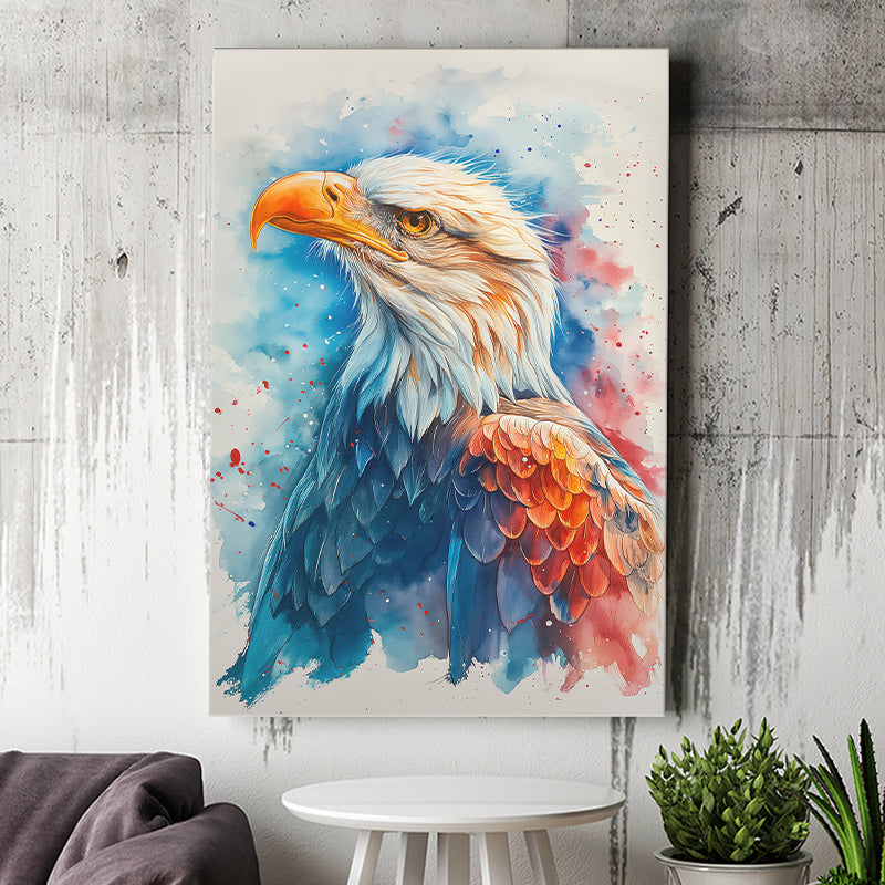 Bald Eagle Portrait Head Watercolor Painting, Canvas Prints Wall Art Decor, Painting Canvas