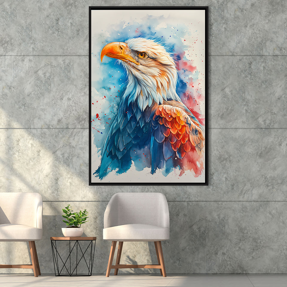 Bald Eagle Portrait Head Watercolor Painting, Framed Canvas Prints Wall Art Decor, Floating Frame